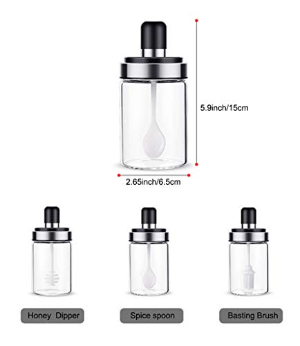 Tenta Kitchen Hermético Borosilicato vidrio miel Bee Pot con Dipper condimento especias miel abeja pastelería y repostería cepillos con tapa, especias tarros condimento, frascos vacíos 8.45 oz
