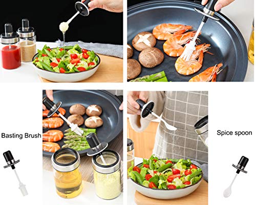 Tenta Kitchen Hermético Borosilicato vidrio miel Bee Pot con Dipper condimento especias miel abeja pastelería y repostería cepillos con tapa, especias tarros condimento, frascos vacíos 8.45 oz