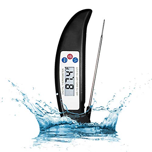 Termómetro Cocina Digital, Termometro de Carne de Lectura Instantánea Temporizador Electrico de Alimentos con Sonda Apto para Comida Bebé, BBQ, Leche, Líquido, Vino, Pollo(Negro)