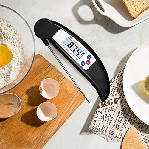 Termómetro Cocina Digital, Termometro de Carne de Lectura Instantánea Temporizador Electrico de Alimentos con Sonda Apto para Comida Bebé, BBQ, Leche, Líquido, Vino, Pollo(Negro)