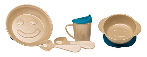 The Dida World Ware - Conjunto vajilla infantil Ecofriendly de fibra de arroz, 5 piezas, color natural
