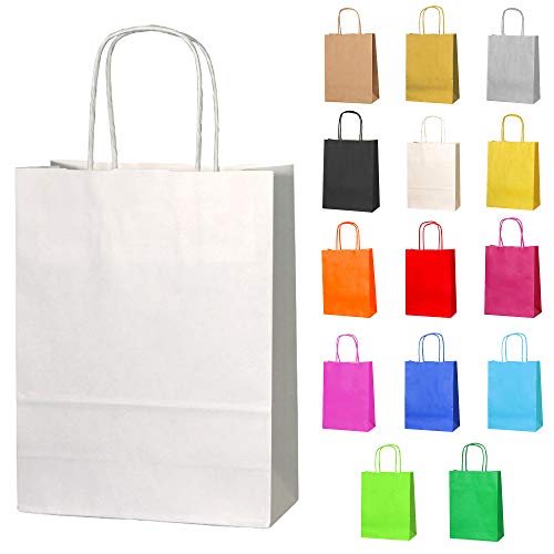 Thepaperbagstore 20 Bolsas De Papel para Fiestas Y Regalos, con Asas Retorcidas - Blanco - 180x220x80mm