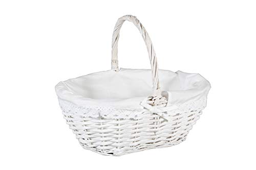 thesecrethome.es Cesta Mimbre Oval PUNTILLA Grande Blanco | 47 x 34 x 18 con asa 33 cm
