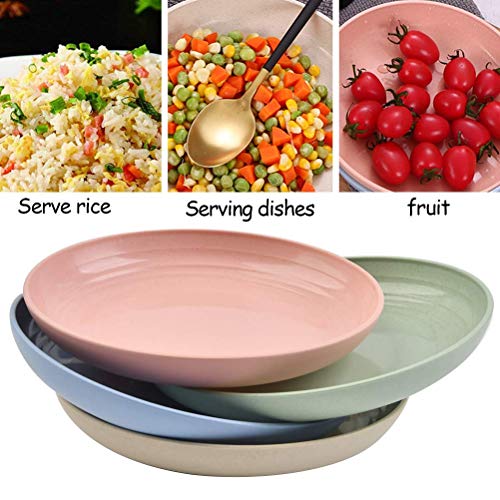 THETHO 4 pcs Plato de Paja de Trigo Irrompiblesligero y Ligeros Vajilla de Redonda de 20 cm Cuencos Aperitivos Degradables para Ensalada Espaguetis Pastel Postres