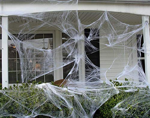 Tian 5 packs Mirada Realista Telaraña con 50 Arañas para Halloween Decoracion Terror(Blanco)