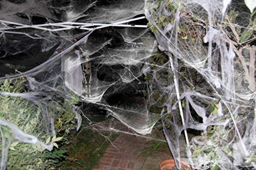 Tian 5 packs Mirada Realista Telaraña con 50 Arañas para Halloween Decoracion Terror(Blanco)