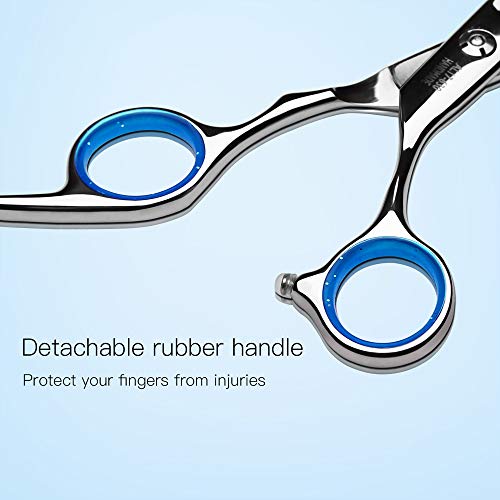 Tijeras de corte de pelo Tijeras Peluquería profesional 6.5 pulgadas Peluquería Salón de tijera regular Borde de afeitar Cizalla de corte Acero inoxidable japonés con inserciones de dedo desmontables