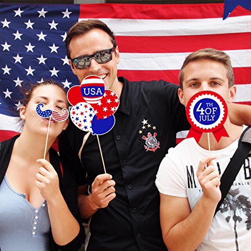 Tinksky 4 de Julio Photo Booth Props patriótico 4 de Julio Fiesta temática Favor American Independence Day Party Decoraciones, Paquete de 28