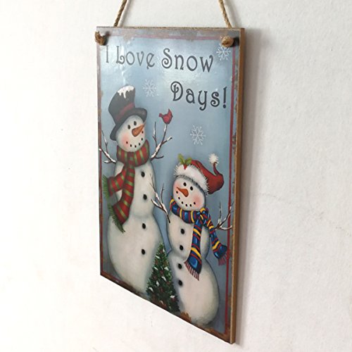 Tinksky Adornos de Navidad en Madera Decoracion Navidad Muñeco de Nieve Placa Decorativa Vintage Retro - I Love Snow Days