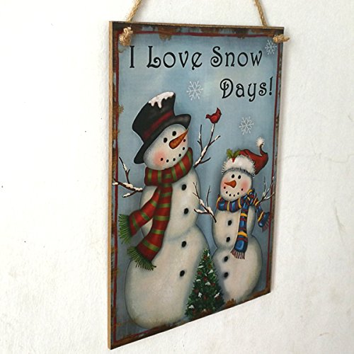 Tinksky Adornos de Navidad en Madera Decoracion Navidad Muñeco de Nieve Placa Decorativa Vintage Retro - I Love Snow Days
