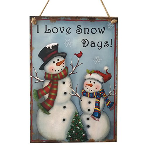 Tinksky Adornos de Navidad en Madera Decoracion Navidad Muñeco de Nieve Placa Decorativa Vintage Retro - I Love Snow Days