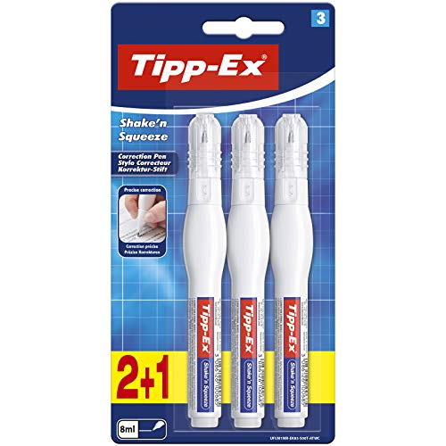 Tipp-Ex Shake'n Squeeze Corrector Líquido (8 ml) - Blíster de 2+1, multicolor
