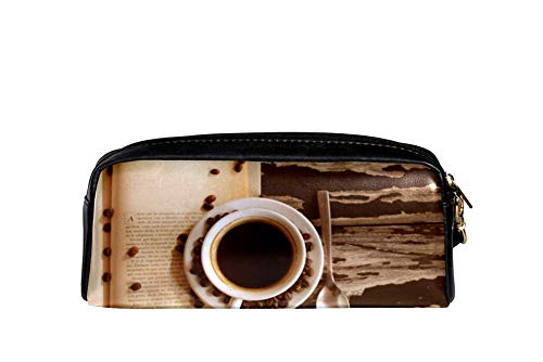 TIZORAX - Estuche para lápices de café con cuchara de piel sintética para estudiantes