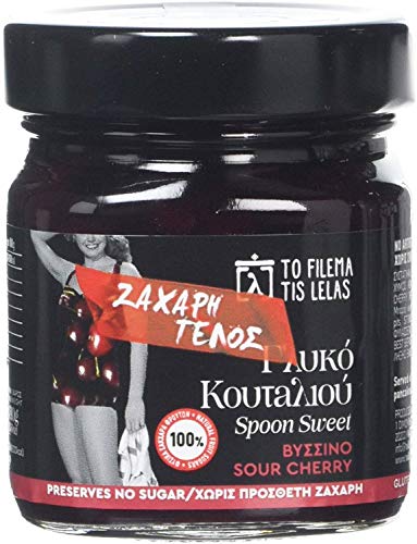 To Filema Tis Lelas Fruta en Almíbar Hecho a mano - Cereza Agria Sin azúcar añadido Paquete de 2 X 240 g