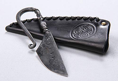 Toferner - Cuchillo de Acero Celta - Forjado a Mano y Aspecto Vintage - Hoja Puntiaguda Ultra Afilada - Elegante diseño Antiguo - Incluye Estuche de Cuero auténtico