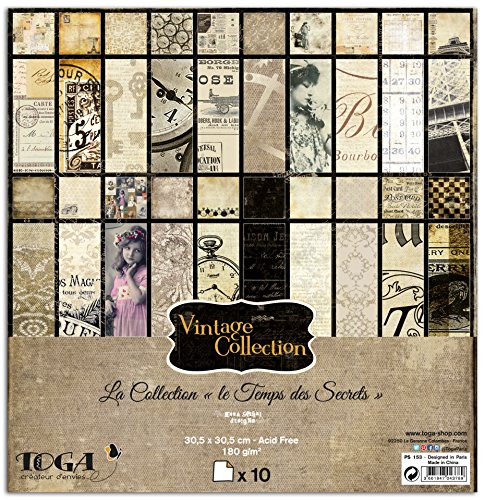 Toga PS153 Vintage – Juego de 10 Hojas Papel 30,5 x 30,5 x 0,1 cm, Multicolor