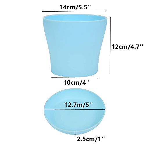 TOKERD 10 Piezas Macetas de Plástico con Plato Coloridas 14cm Macetas de Plantas de Interior y de Exterior para Oficina u Hogar