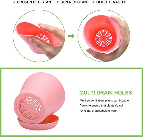 TOKERD 10 Piezas Macetas de Plástico con Plato Coloridas 14cm Macetas de Plantas de Interior y de Exterior para Oficina u Hogar