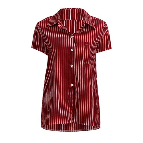 Tops para mujer, MOMOXI Camiseta de manga larga casual color block a rayas con botones Camisetas Blusa Camisas Mujer Manga Larga Sexy Vintage Impresión Blusas para Mujer Elegantes con Encaje Camisetas