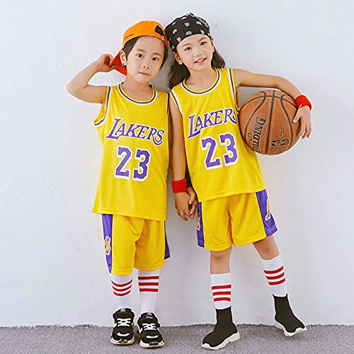 Traje de Jersey de Baloncesto para niños Lebron James 23# Los Angeles Lakers, Camiseta sin Mangas y pantalón Corto de Verano para niñas, Conjunto de chándal Loungewear-Yellow-L