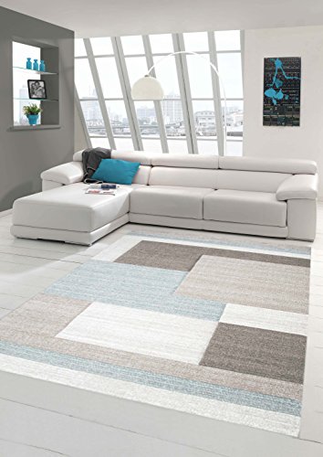 Traum Sala de Estar diseñador Alfombra Alfombra contemporánea alfombras de Pelo bajo con el Color patrón de Diamantes de Recorte de Contorno en Colores Pastel Azul Crema Amarillento Größe 120x170 cm