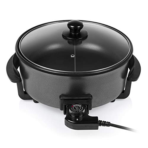 Tristar PZ-9135 – Paellera, Cazuela Eléctrica Multifunción con Tapa de Cristal, Diámetro 30 cm, Profundidad 7 cm, Recubrimiento Antiadherente, 1500 W, Termostato Ajustable y Extraíble, Negro
