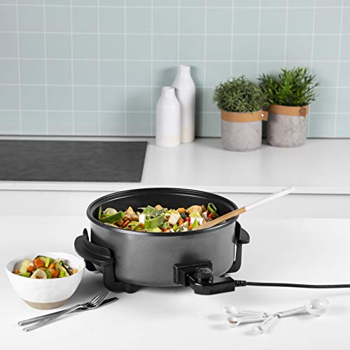 Tristar PZ-9135 – Paellera, Cazuela Eléctrica Multifunción con Tapa de Cristal, Diámetro 30 cm, Profundidad 7 cm, Recubrimiento Antiadherente, 1500 W, Termostato Ajustable y Extraíble, Negro
