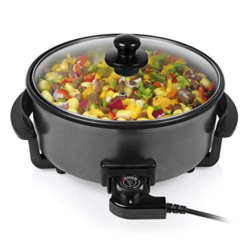 Tristar PZ-9135 – Paellera, Cazuela Eléctrica Multifunción con Tapa de Cristal, Diámetro 30 cm, Profundidad 7 cm, Recubrimiento Antiadherente, 1500 W, Termostato Ajustable y Extraíble, Negro