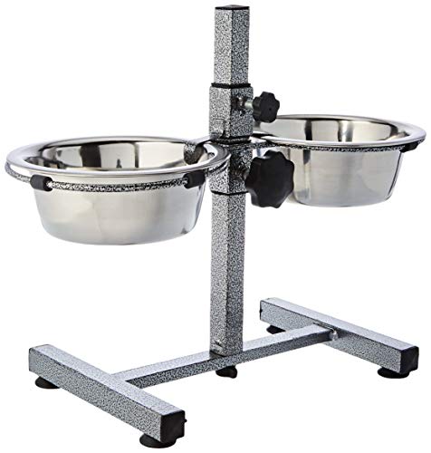 Trixie - soporte para cuencos para perros, 2 x 0,75 L (diámetro 15 cm), hasta 27 cm de altura ajustable, negro