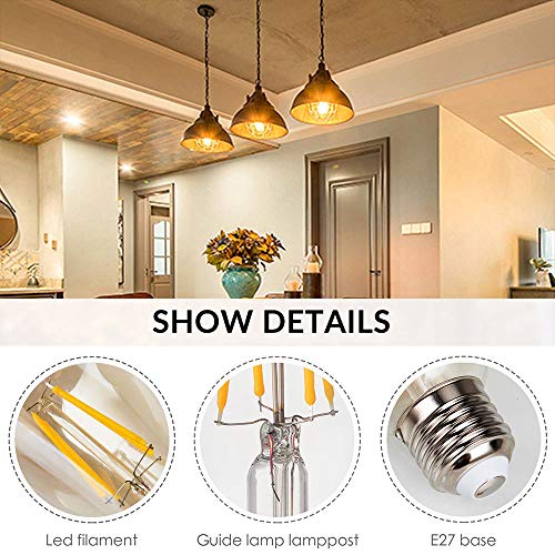 tronisky Retro Edison Bombillas, Vintage LED Bombillas de Filamento E27 4W Antiguo Edison Lámpara Blanco Cálido Bombillas Decorativa for Casa, Restaurante, Bar, Cafetería, Tienda - 6 Piezas