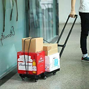 TRONMA Carro de transporte plegable y regulable en altura-200 kg de carga-Con Base/Mango de Expansión Estirable, 2 Cuerda de Expansión (NEGRO2)