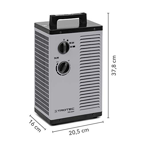 TROTEC Calefactor eléctrico Cerámico TDS 20 P, 3.000 W, Termostato, Calefacción PTC de Cerámica, Función Ventilador, Anti-Vuelco, Anti Sobrecalentamiento, Portátil, Oficina, Hogar