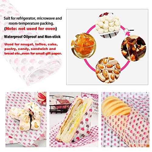 TsunNee - Papel para envolver alimentos; papel encerado impermeable a prueba de aceites; envoltorio para regalos, manualidades, pasteles, queso, turrón, chocolate, 25 x 22 cm
