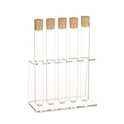 Tubo de ensayo de cristal con soporte de acrílico. Incluye tapón de corcho natural, 5-Loch Ø20mm +Glas