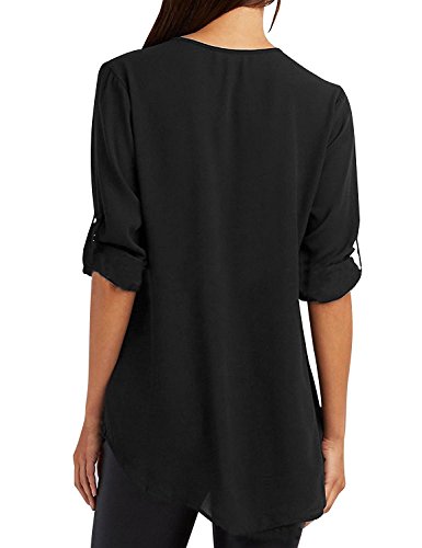 Tuopuda Mujer Blusas y Camisa Cuello V Camisetas Cremallera Gasa Blusas Sueltas Camisas de Manga Larga Ajustable Tops