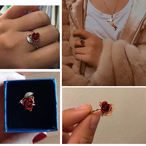 U7 Anillo Ajustable Mujer Anillo de Plata Tono diseño de Flor Rosa Regalo para Mujer
