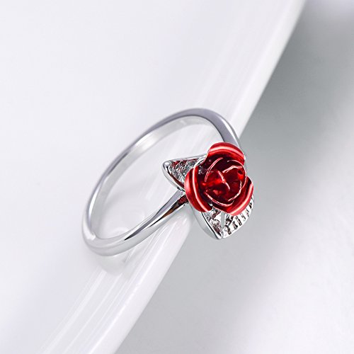 U7 Anillo Ajustable Mujer Anillo de Plata Tono diseño de Flor Rosa Regalo para Mujer