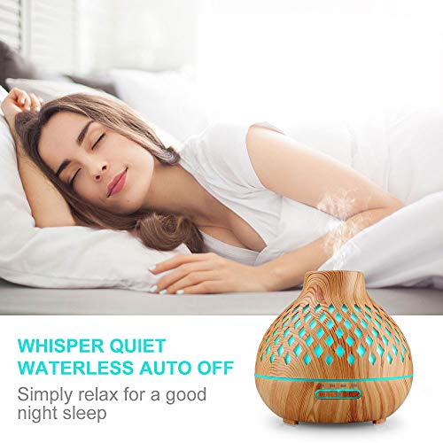 UBEGOOD Difusor de Aceite Esencial, 400ml Humidificador Ultrasónico Difusor Aromaterapia Purificador de Aire Aroma de Difusor con LED de 7 Colores de para Hogar, Oficina, SPA, Dormitorio, Bebé