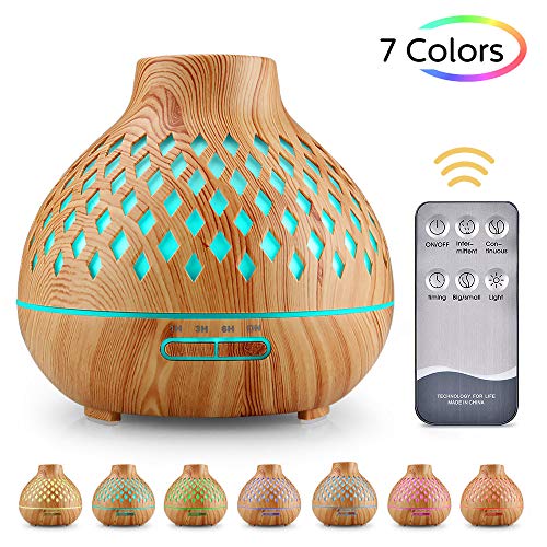 UBEGOOD Difusor de Aceite Esencial, 400ml Humidificador Ultrasónico Difusor Aromaterapia Purificador de Aire Aroma de Difusor con LED de 7 Colores de para Hogar, Oficina, SPA, Dormitorio, Bebé