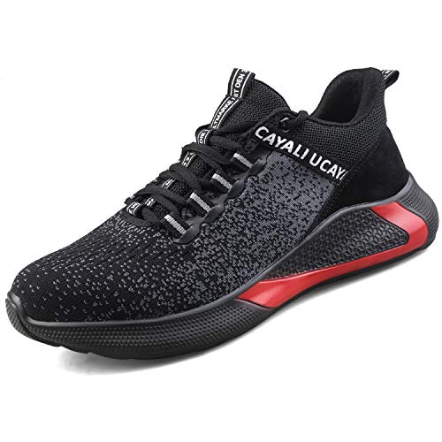 UCAYALI Zapato Profesional de Seguridad Antideslizantes para Calzado Zapatilla Deportiva de Trabajo | Punta Antiaplastamiento de Composite Negro/Rojo Talla 43