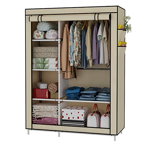 UDEAR Armario Closet Organizador Plegable para Ropa Ropero Resistente al Polvo Guardarropa Beige 105 x 45 x 170 CM