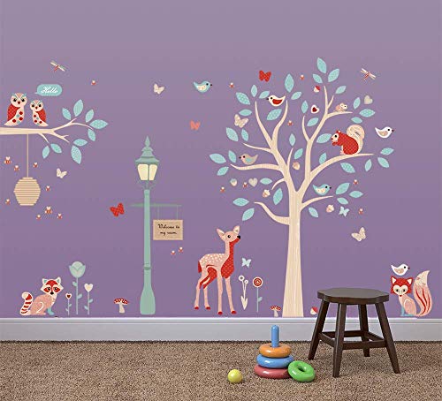 ufengke Pegatinas de Pared Animales del Bosque Vinilos Adhesivos Pared Árbol Ciervo Decorativos para Dormitorio Habitación Infantiles Bebés