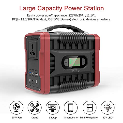 UKing Almacenamiento Suministro de Energía,222Wh/60000mAh Generador Solar 220v con Inversor DC/AC e LED Pantalla,Cargado por el Panel Solar/Toma de Corriente para Respaldo de Emergencia CPAP