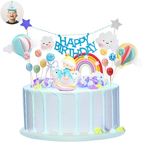 Ulikey Unicornio Decoración de Tartas, Cake Topper Decoracion Cumpleaños Happy Birthday Banderines Banquete de Boda Globos Arcoiris Decorar Tartas Infantiles Niñas (color 2)