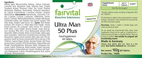 Ultra Man 50 Plus - Multivitamínico PARA HOMBRES - Dosis elevada - más de 50 ingredientes - 60 Comprimidos - Calidad Alemana