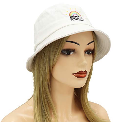 Umeepar - Sombrero tipo pescador bordado 100 % algodón para la playa y el sol. Para mujer y hombre - Blanco - Talla única