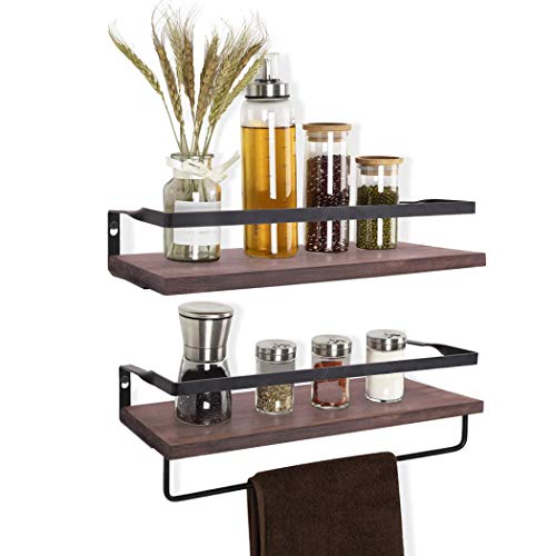 unho 2PCS Estantes Flotantes para Pared Estantería Decorativa de Hierro y Madera para Cocina Baño Sala de Estar Estante Vintage y Rústico de Almacenamiento