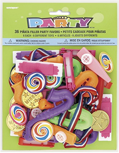 Unique Party- Paquete de 36 regalitos de relleno de piñata para fiestas (87100) , color/modelo surtido