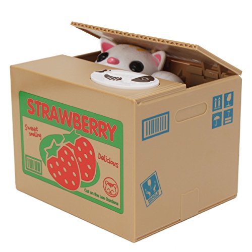 UNTIL YOU】Juguete Robar Dinero Hucha con Sonido Gato Coger Moneda del Tablero Divertido Juguete de los Niños Regalo Original y Fantástico Divertido Infantil Electronica Coger Dinero ( Gato de Fresa )