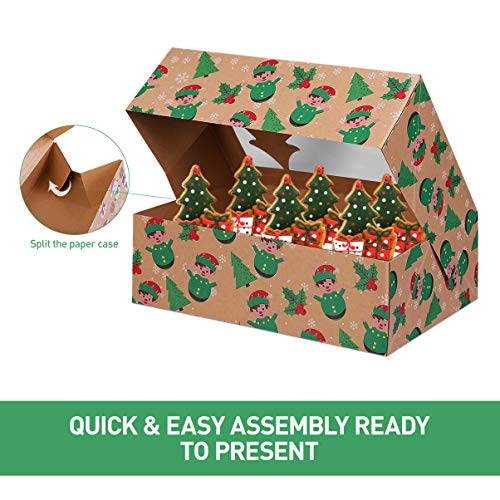 UPKOCH cajas de galletas de navidad bolsa de dulces de papel kraft comida de vacaciones cajas de golosinas de panadería envases latas con ventana 1pc cinta para regalo que da embalaje 12pcs